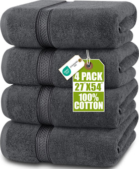 Utopia Towels 4-Pack gray bath towels, plush and absorbent for daily use.