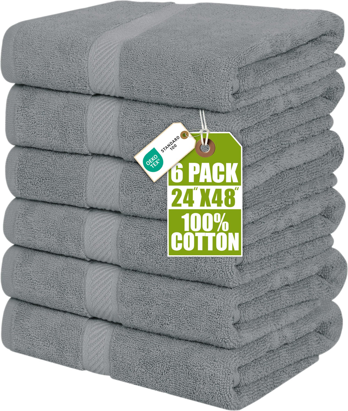 Utopia Towels six-pack bath towels, 24x48 inches, soft and durable for everyday use.