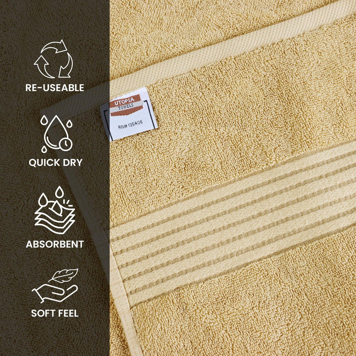 Utopia Towels six-pack towels in White Grey Turquoise Sage Navy Beige colors