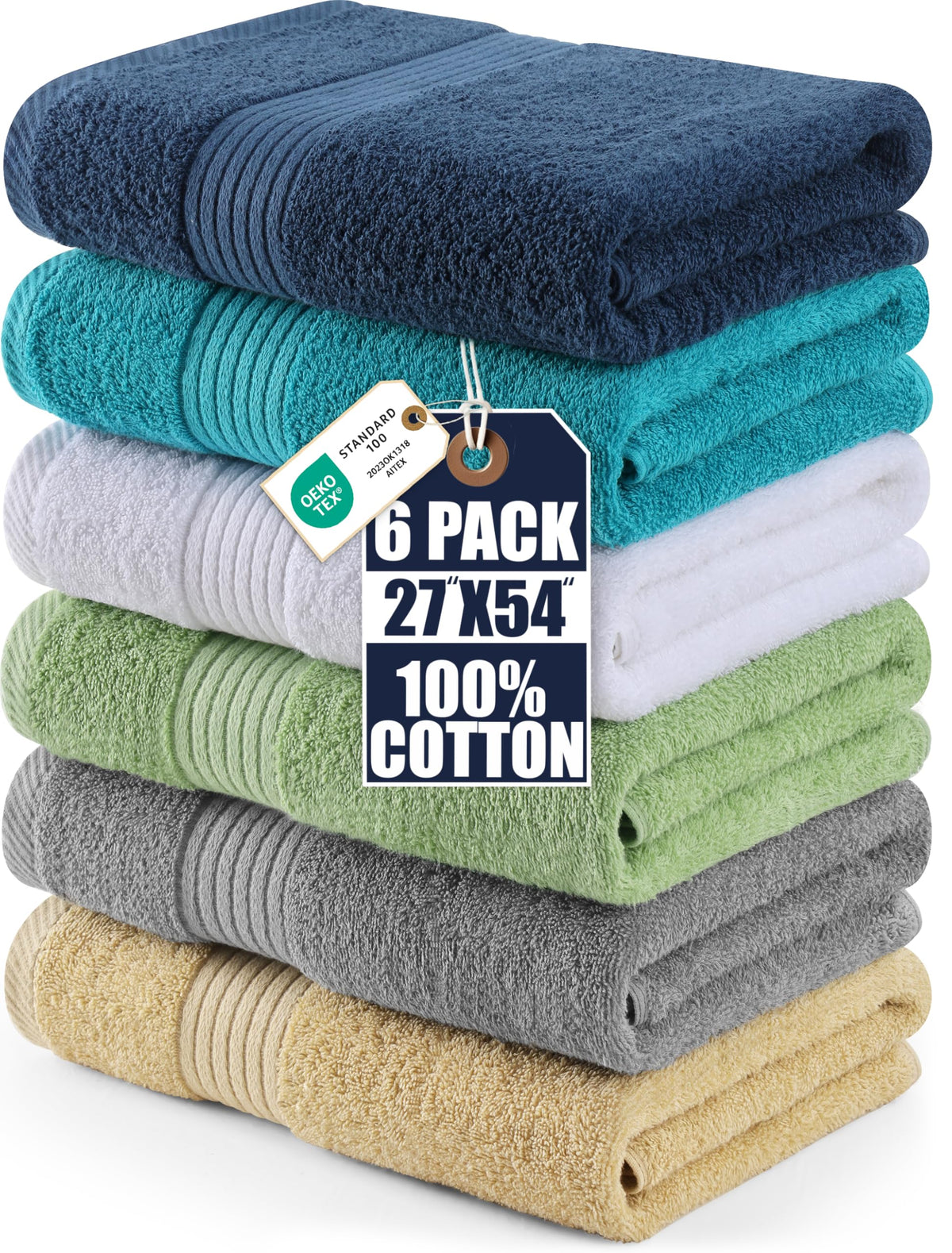Utopia Towels six-pack bath towels folded neatly for display