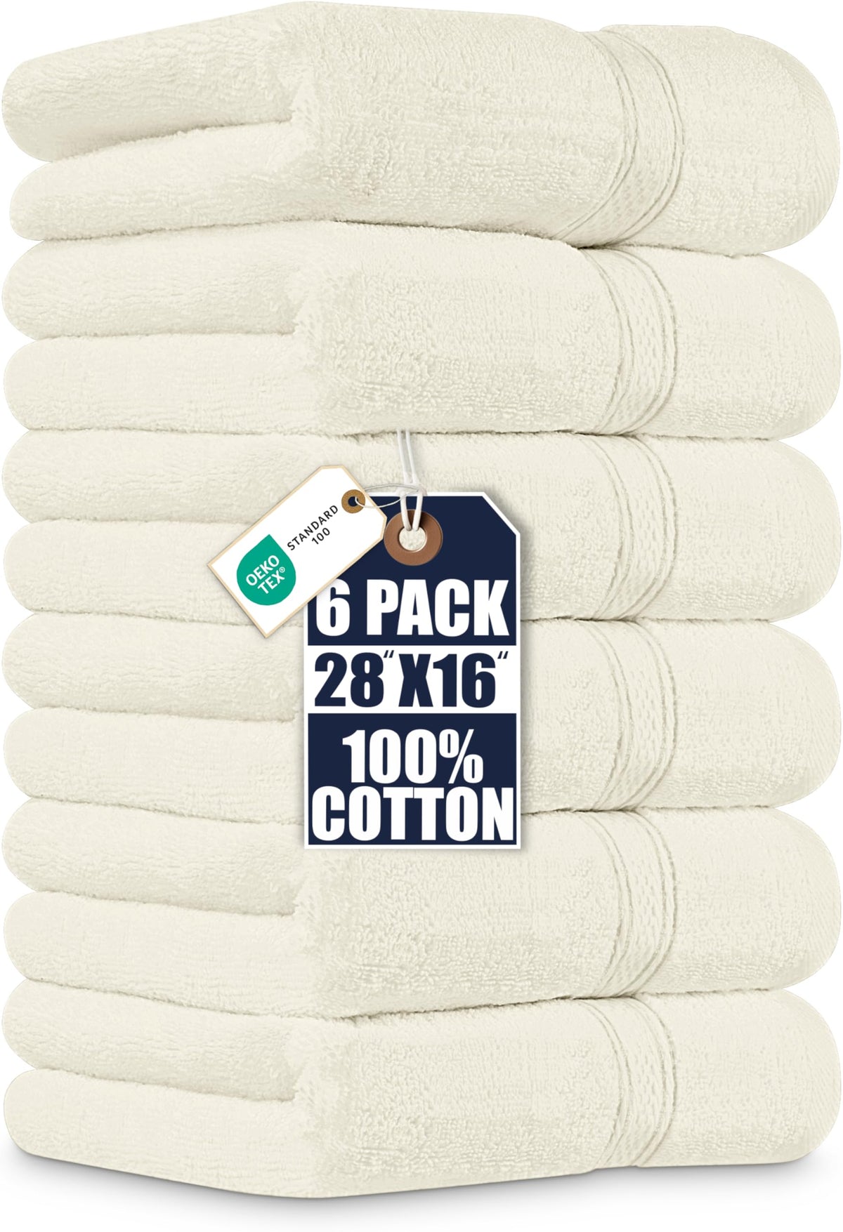 Utopia Towels 6-pack hand towels 16x28 in ivory, soft and absorbent for daily use.