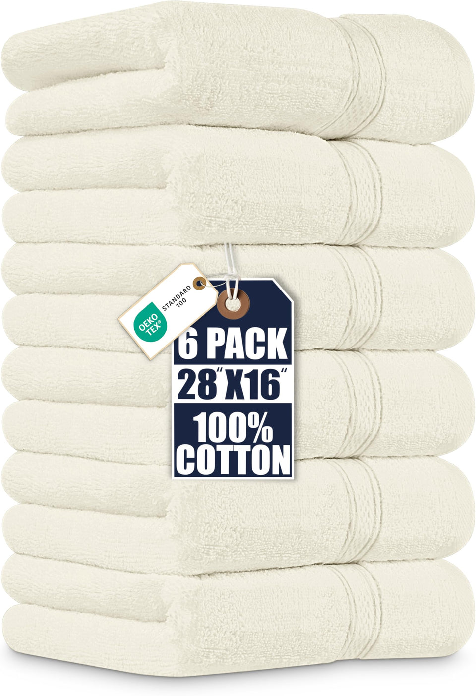Utopia Towels 6-pack hand towels 16x28 in ivory, soft and absorbent for daily use.