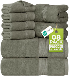 Utopia Towels 8 Piece set bath towels show plush softness and quick-dry performance.