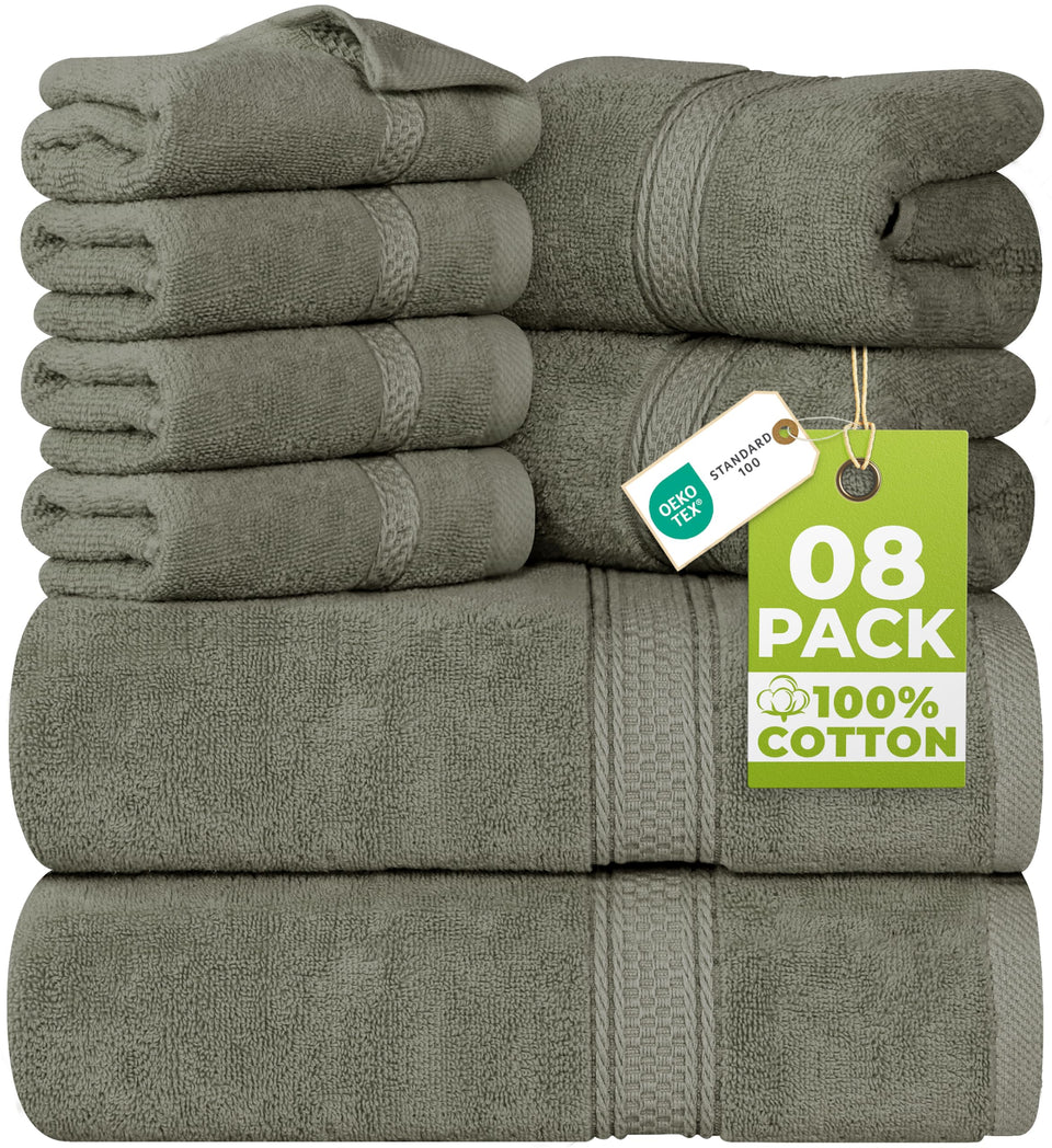Utopia Towels 8 Piece set bath towels show plush softness and quick-dry performance.