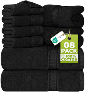 Utopia Towels 8-piece set on display, plush and inviting for home spa moments.