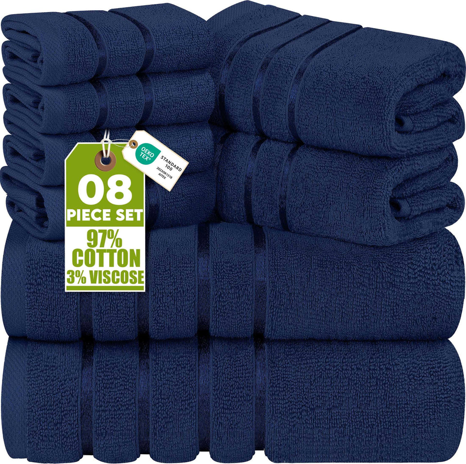 Utopia Towels eight-piece navy set with plush finish for daily use