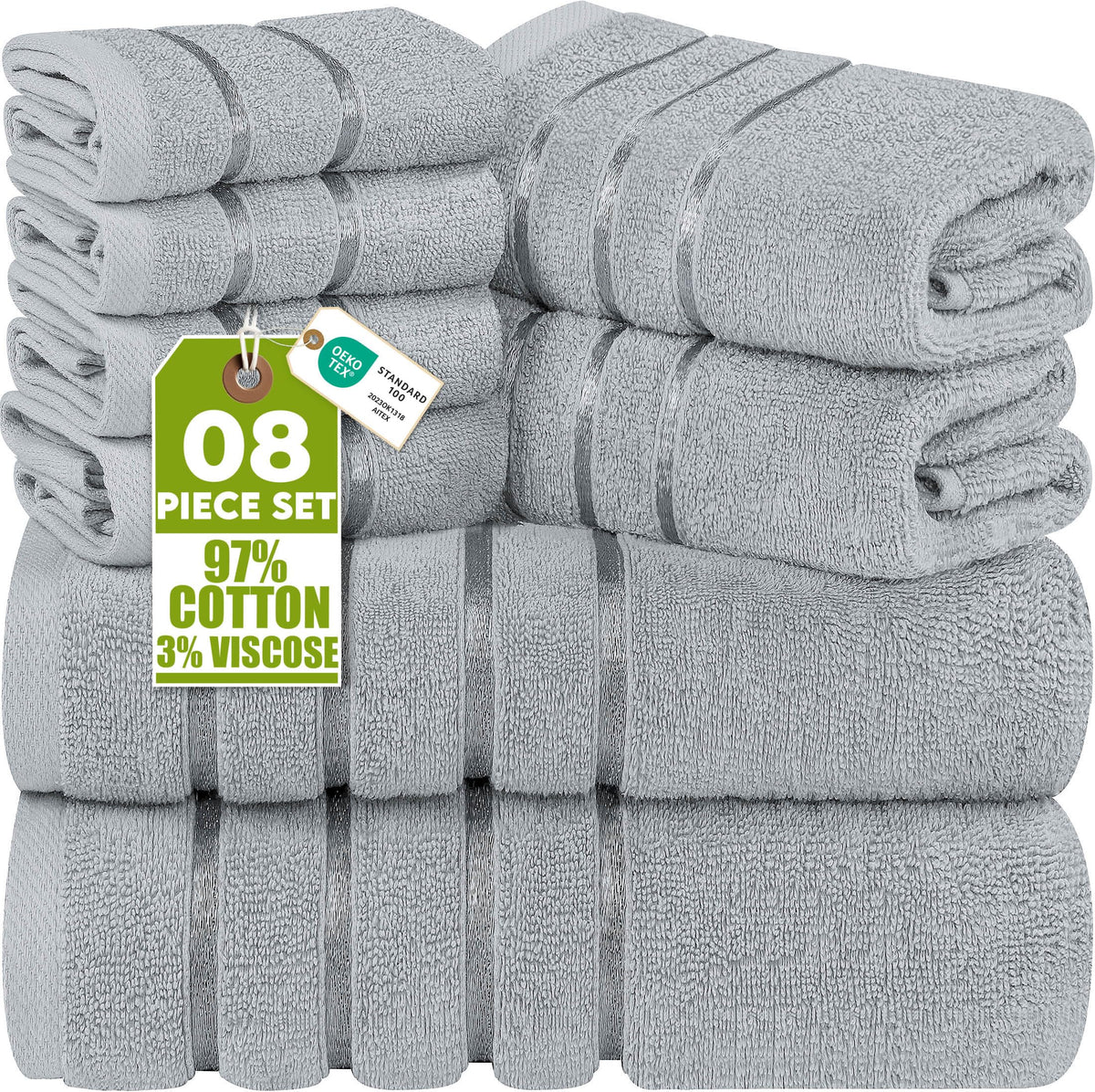 Utopia Towels 8-piece bath towel set 27x54 inches, highly absorbent for quick drying.