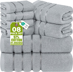 Utopia Towels 8-piece bath towel set 27x54 inches, highly absorbent for quick drying.