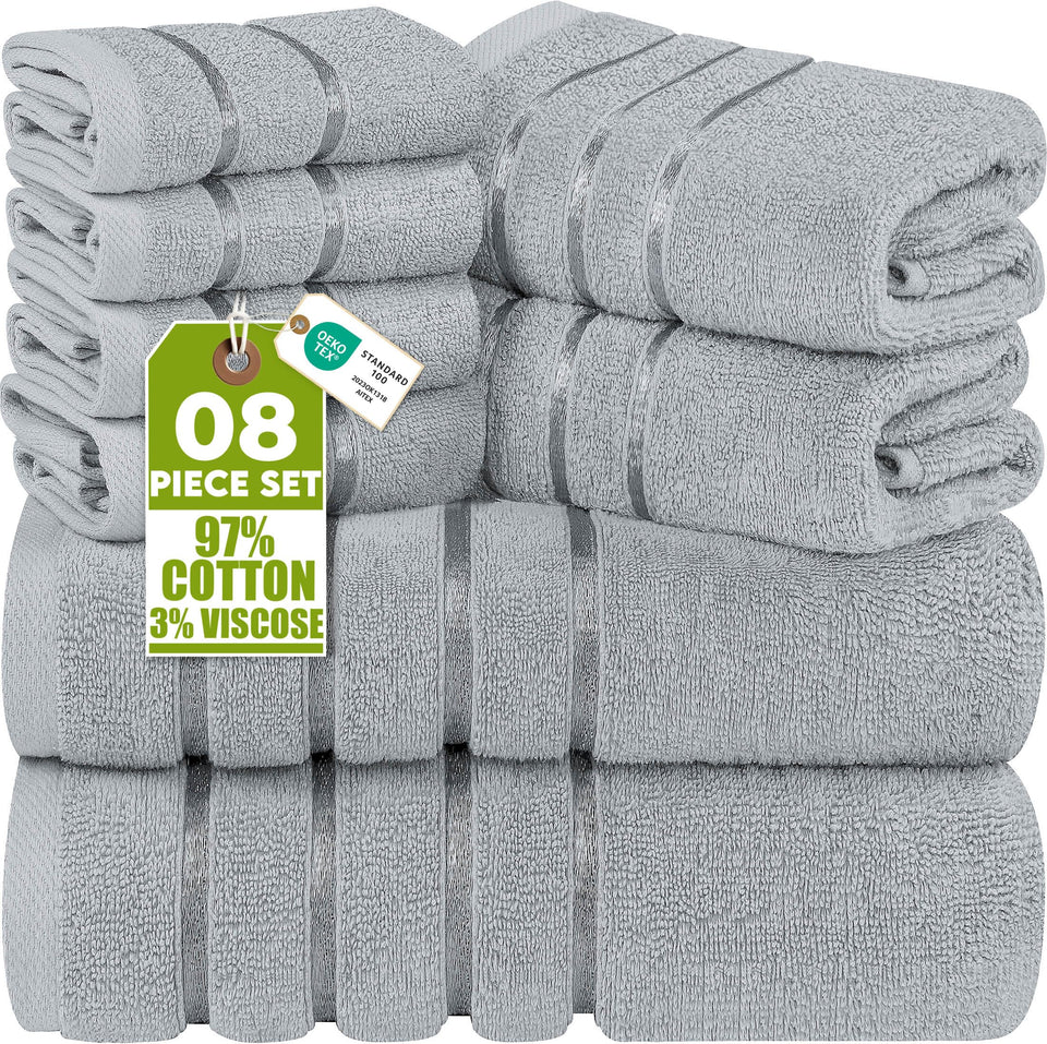 Utopia Towels 8-piece bath towel set 27x54 inches, highly absorbent for quick drying.