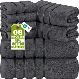Utopia Towels 8-piece luxury set bath towels with soft, plush texture and grey color
