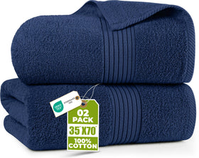 Utopia Towels bath sheet 35x70 navy folded offers generous coverage and luxurious softness.