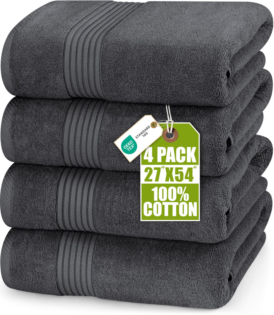 Utopia Towels 4 pack bath towels set in grey showing generous 27x54 inch size for daily use