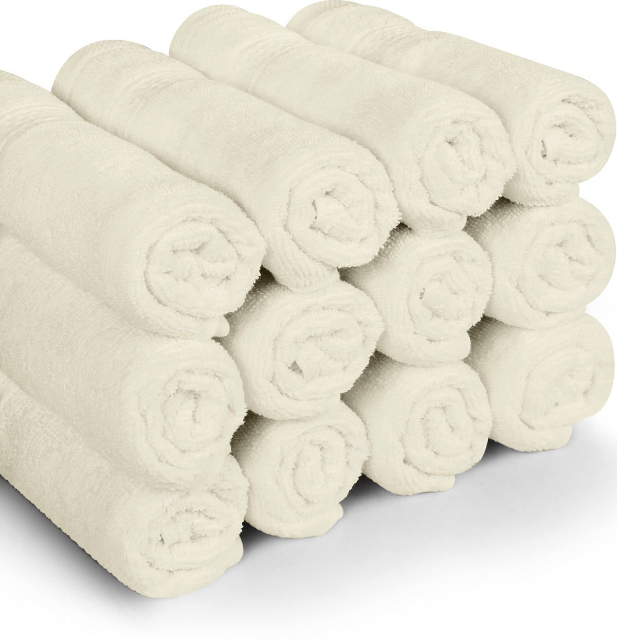 Utopia Towels 12-pack washcloths in ivory, perfect for gym and spa setups.
