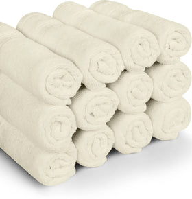 Utopia Towels 12-pack washcloths in ivory, perfect for gym and spa setups.