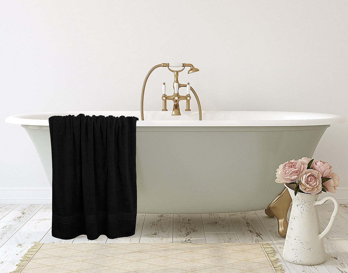Utopia Towels black bath sheet emphasizes bold style for modern bathrooms.