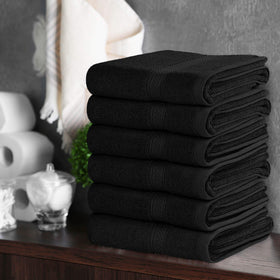 Utopia Towels black towels add a sophisticated touch to modern bathrooms.