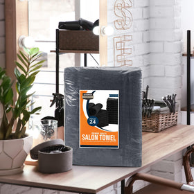 Utopia Towels dark grey towel in professional set, promotes a clean, premium studio appearance.