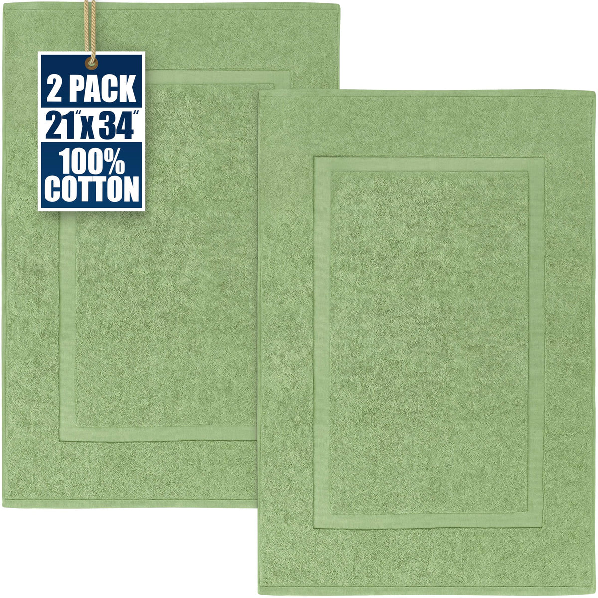 Utopia Towels cotton banded rug in sage, 21x34, plush and absorbent for a dry bathroom floor.