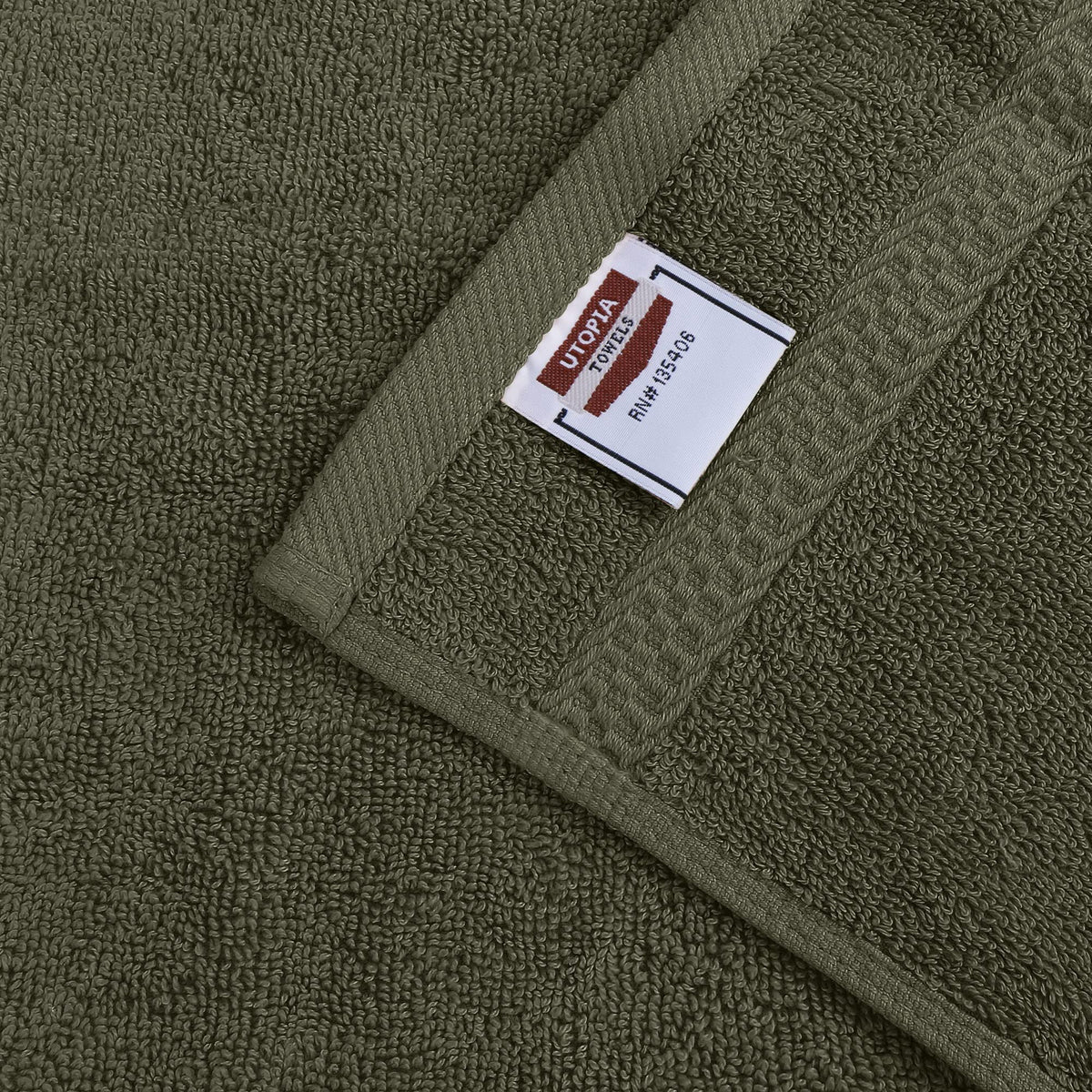 Utopia Towels dusty olive color swatch adds stylish bathroom decor.