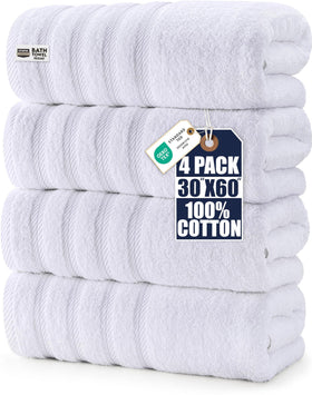 Utopia Towels four-pack bath towels on white background, ready for daily use.