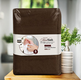 Gift-ready packaging of Utopia Towels six-pack hand towels.