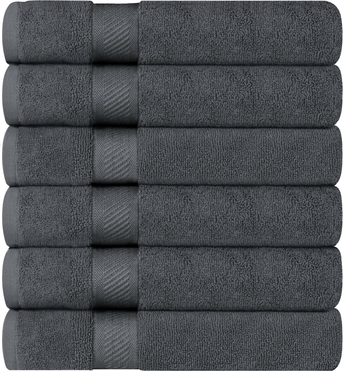 Utopia Towels grey colorway displayed in bathroom setting.