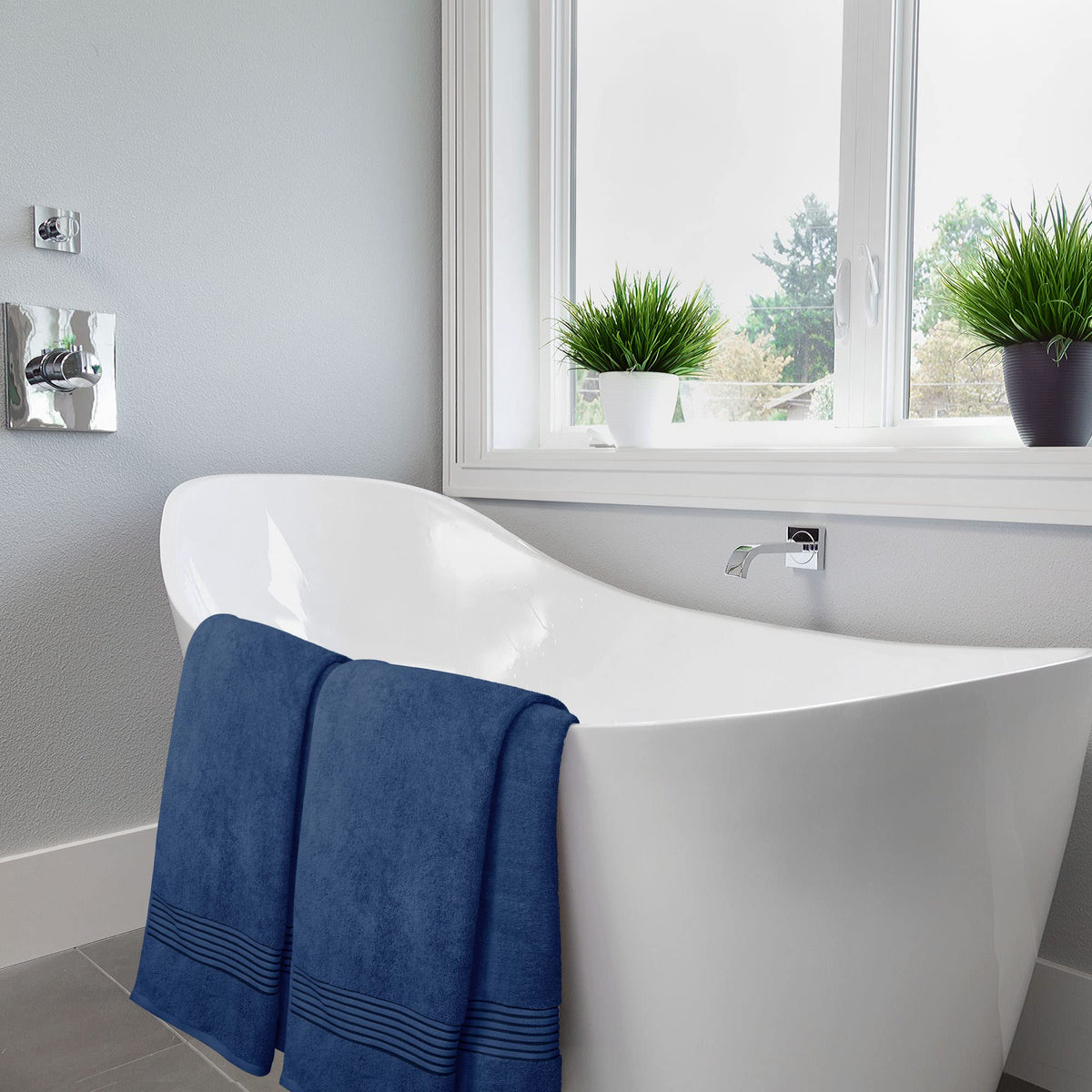 Utopia Towels set on towel rack ready for bath time