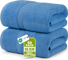 Utopia Towels jumbo bath sheet in electric blue, plush and extra-large for wrap-around comfort.