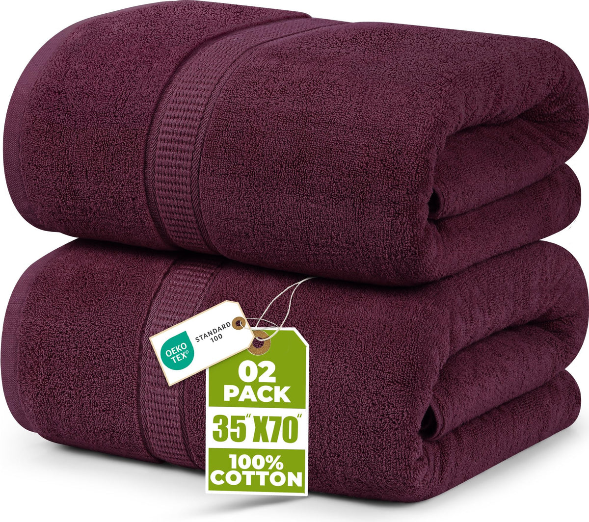 Utopia Towels jumbo bath sheet in burgundy showing generous coverage after shower