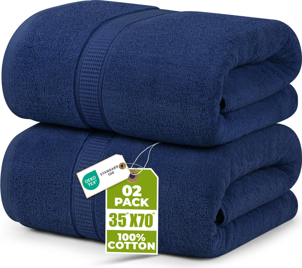 Utopia Towels luxury jumbo bath sheet navy front view shows generous coverage