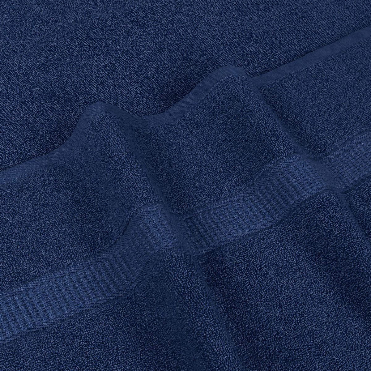 Utopia Towels navy fabric close-up showcases rich color and plush pile