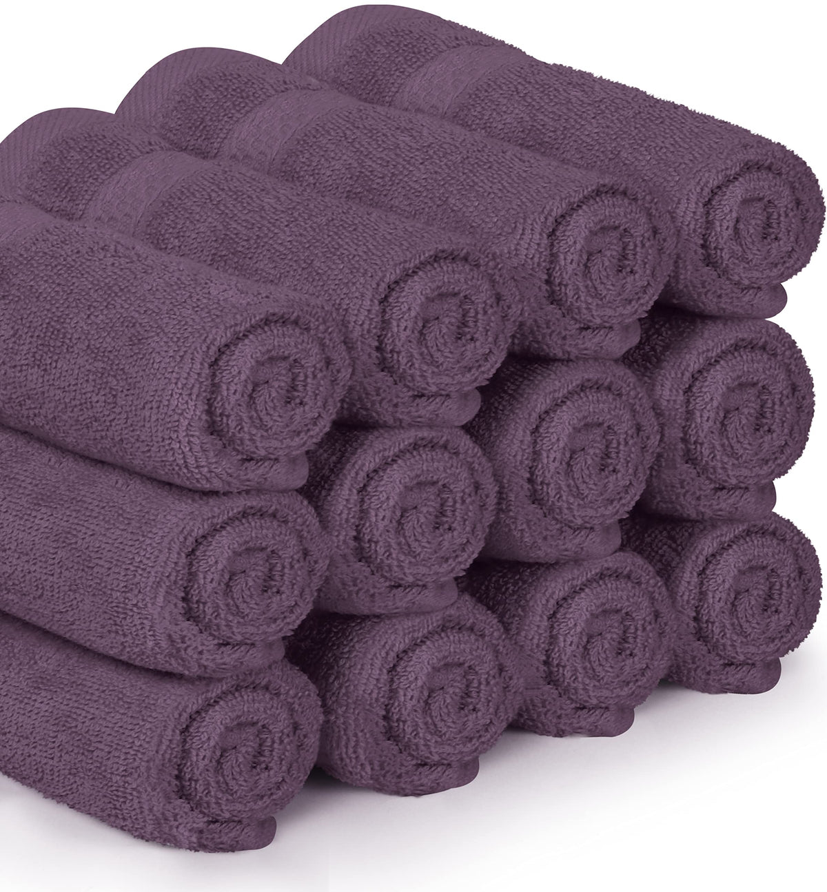 Utopia Towels plum color close-up showcases rich bathroom accent.