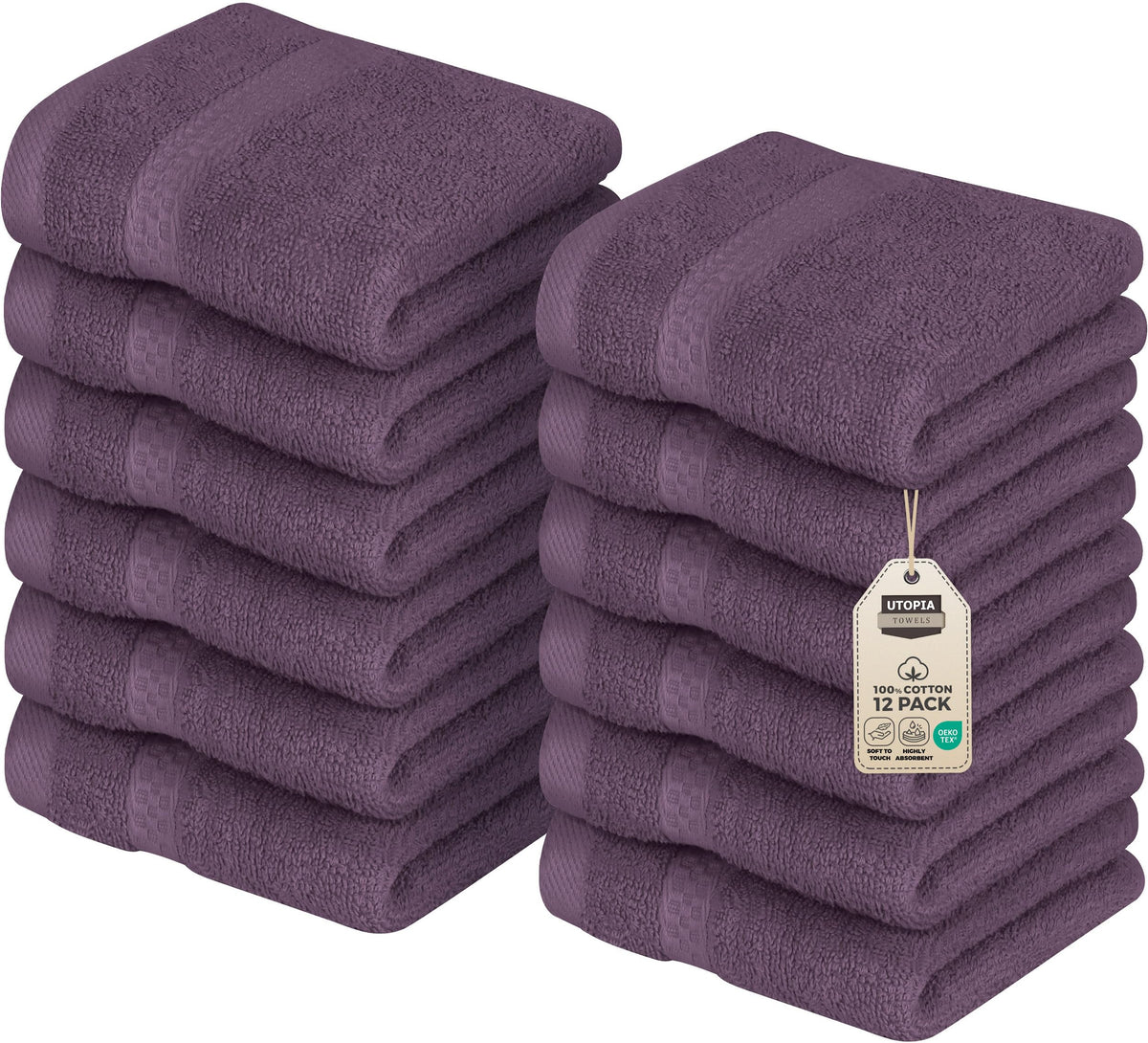 Utopia Towels plum washcloths 12x12 pack delivers soft, absorbent daily cleansing.