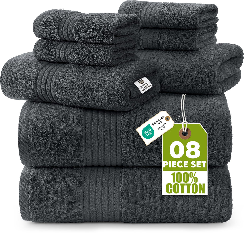Utopia Towels premium 8-piece set bath towel 27x54, plush and absorbent
