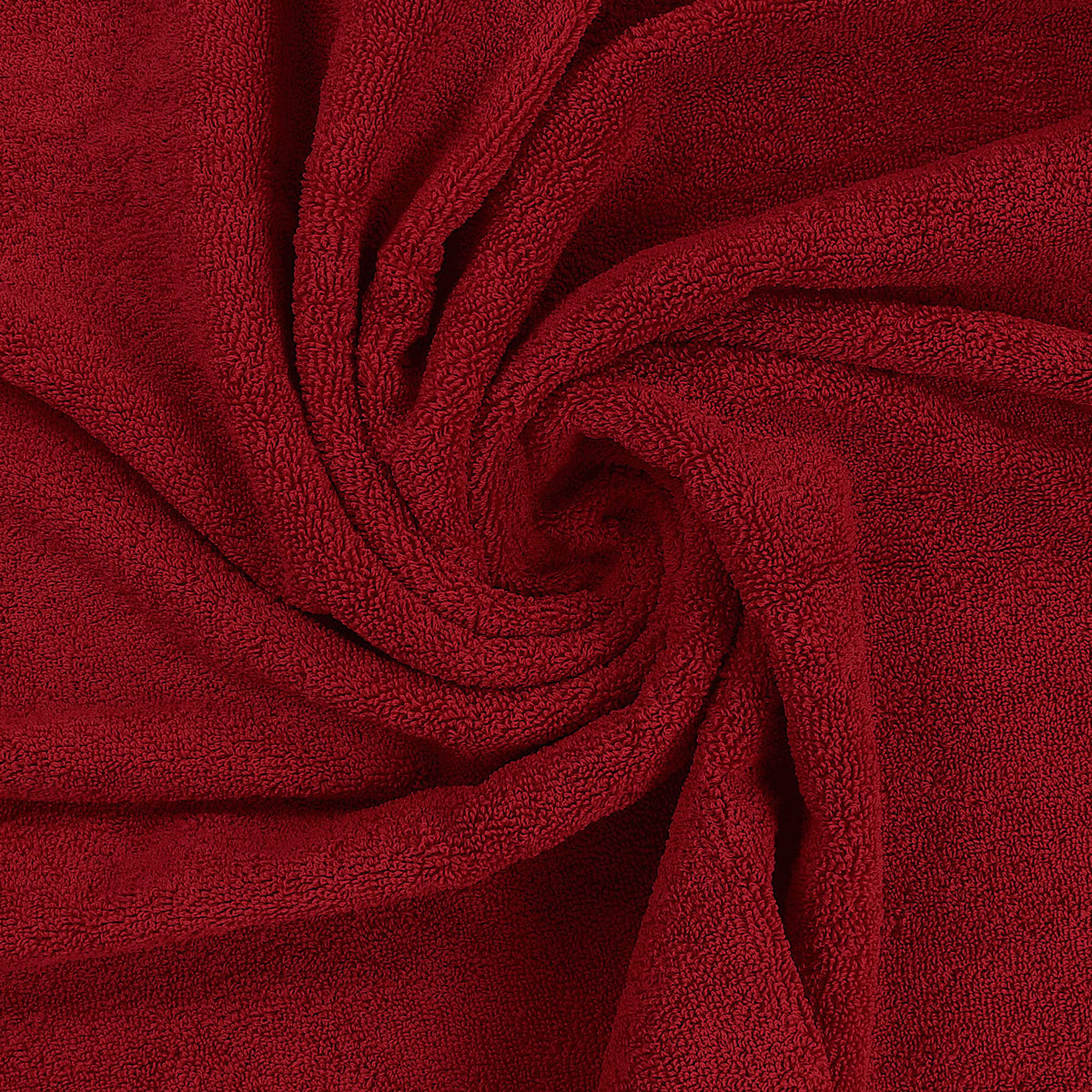 Utopia Towels red set display: bold color, stylish bathroom accent while staying absorbent.