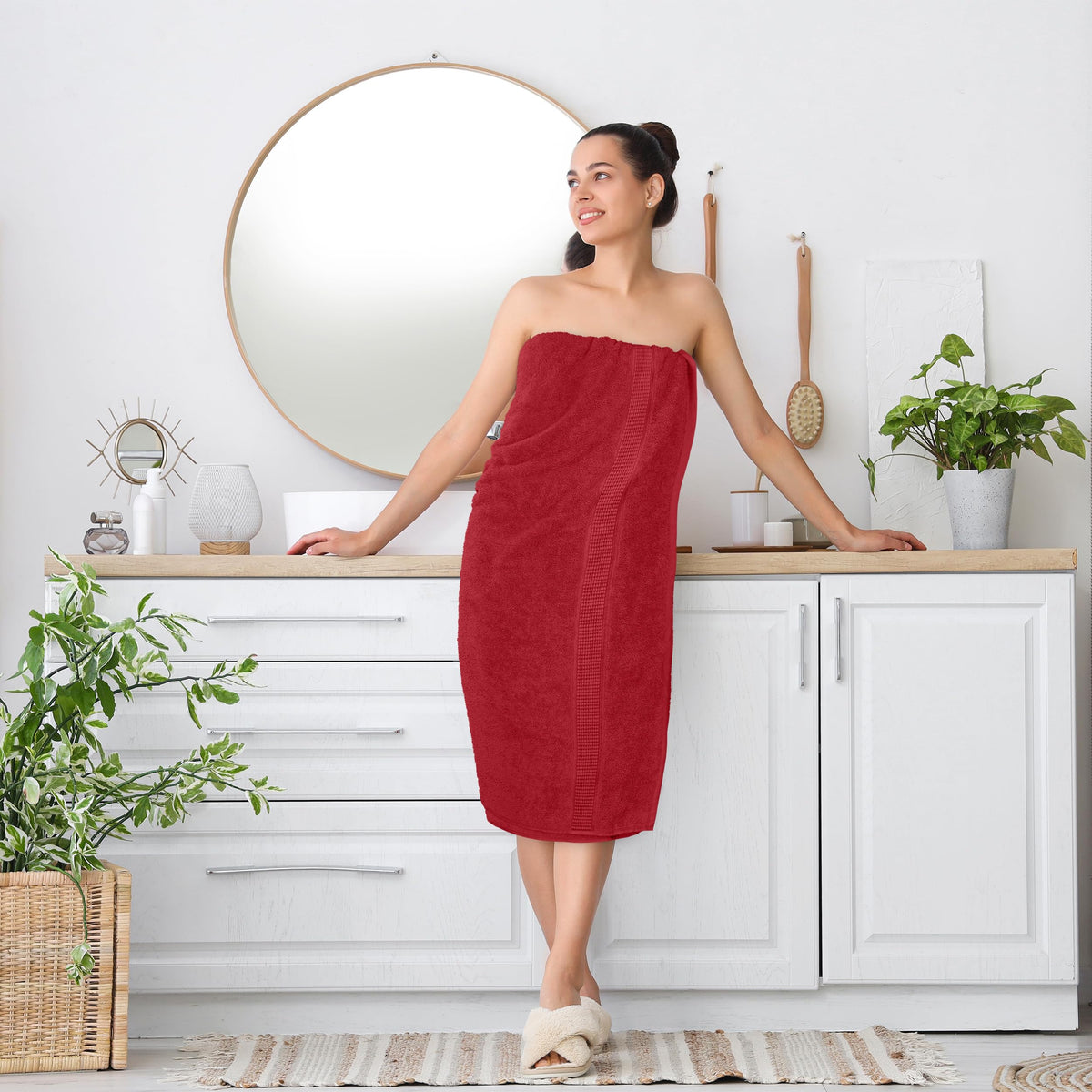 Utopia Towels rich red color on plush fabric for vibrant bath decor