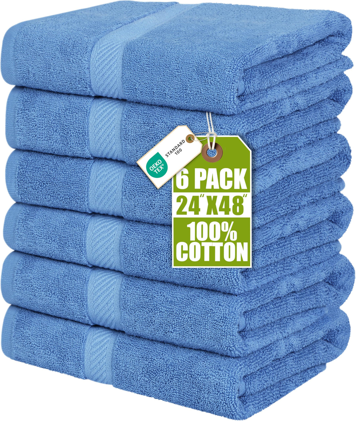 Utopia Towels six-pack bath towels 24x48 inches offer soft, absorbent daily use.