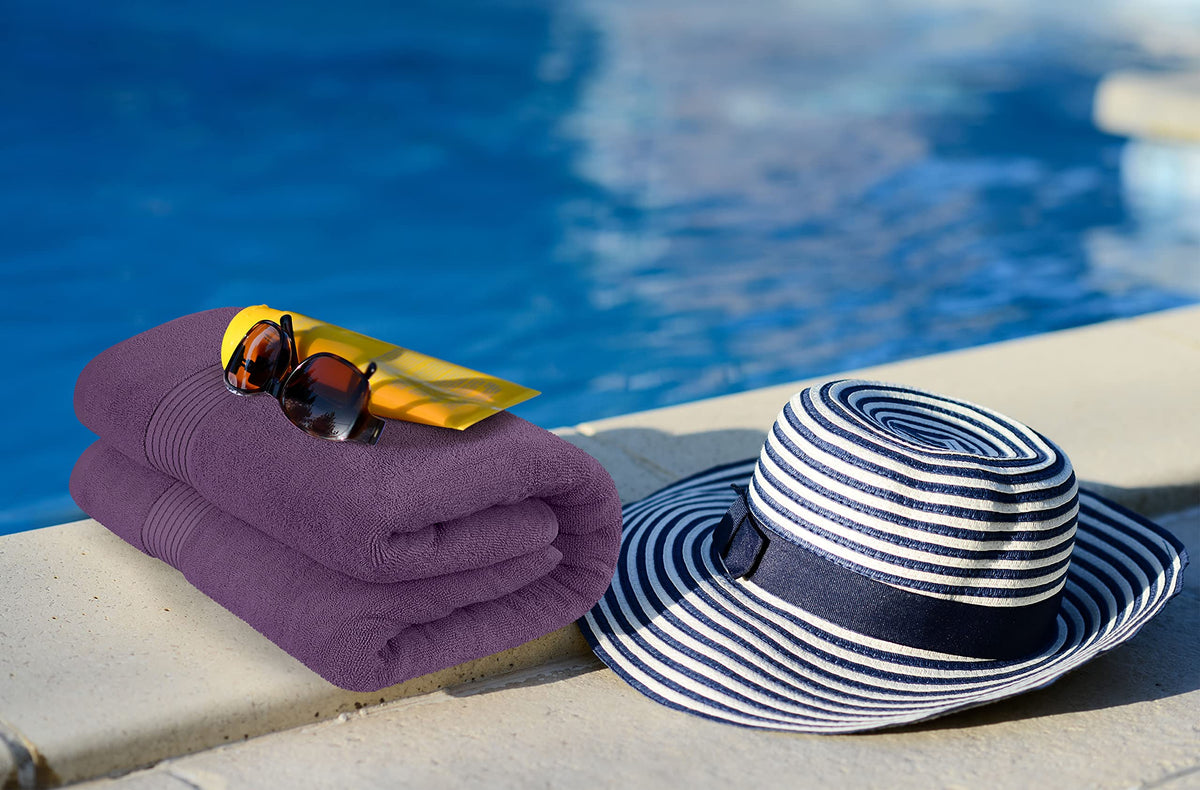 Utopia Towels 35x70 bathsheet in plum shown full coverage.