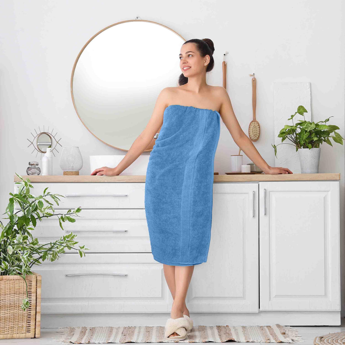Utopia Towels spa and pool use with large towel wrapped.