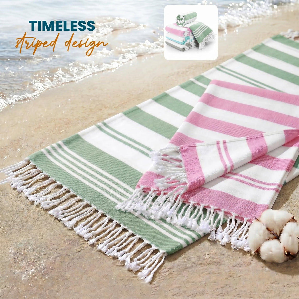 Utopia Towels rolled towel fits compactly in a tote or suitcase.
