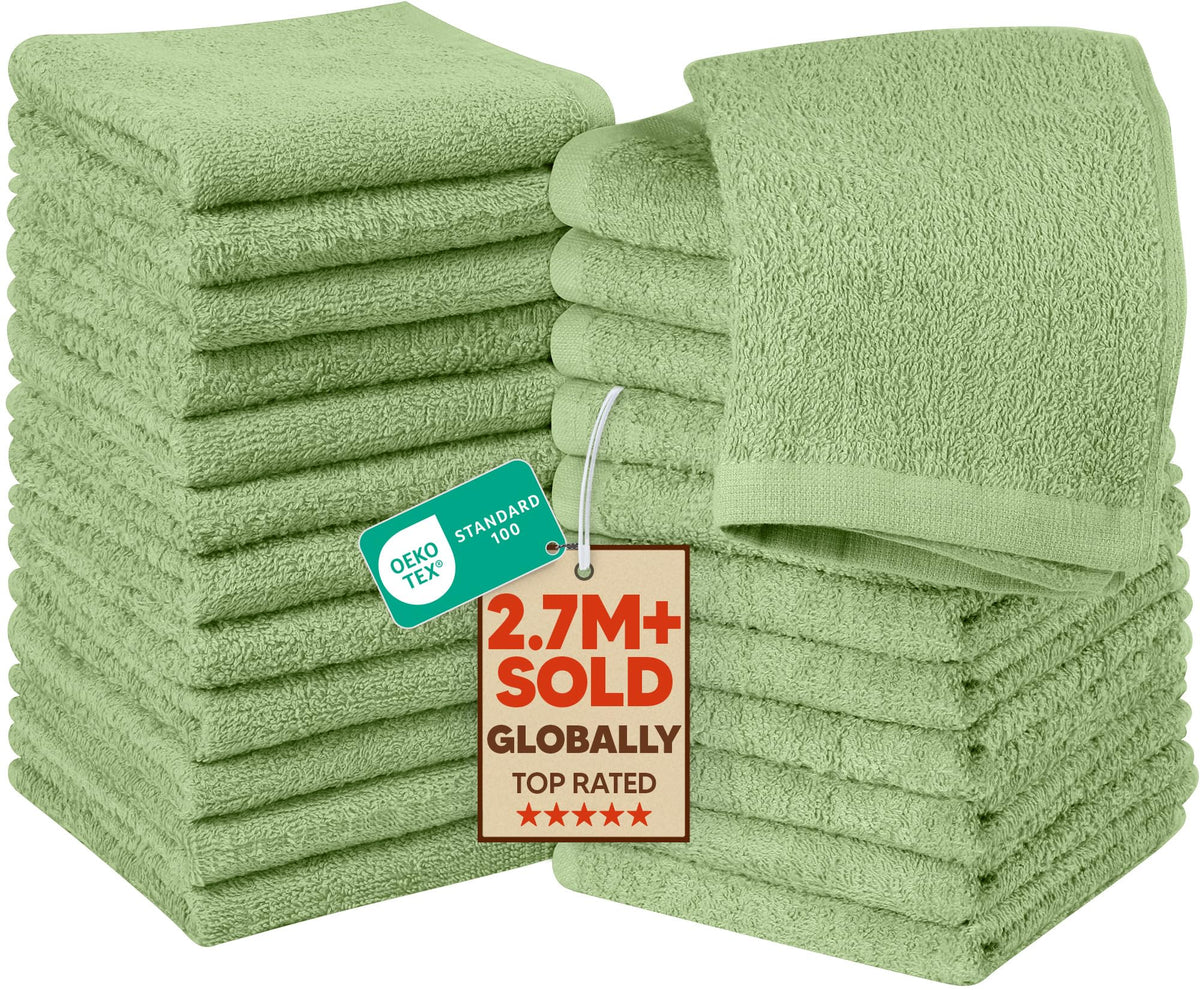 Utopia Towels sage green washcloths in 12x12 size for daily cleansing