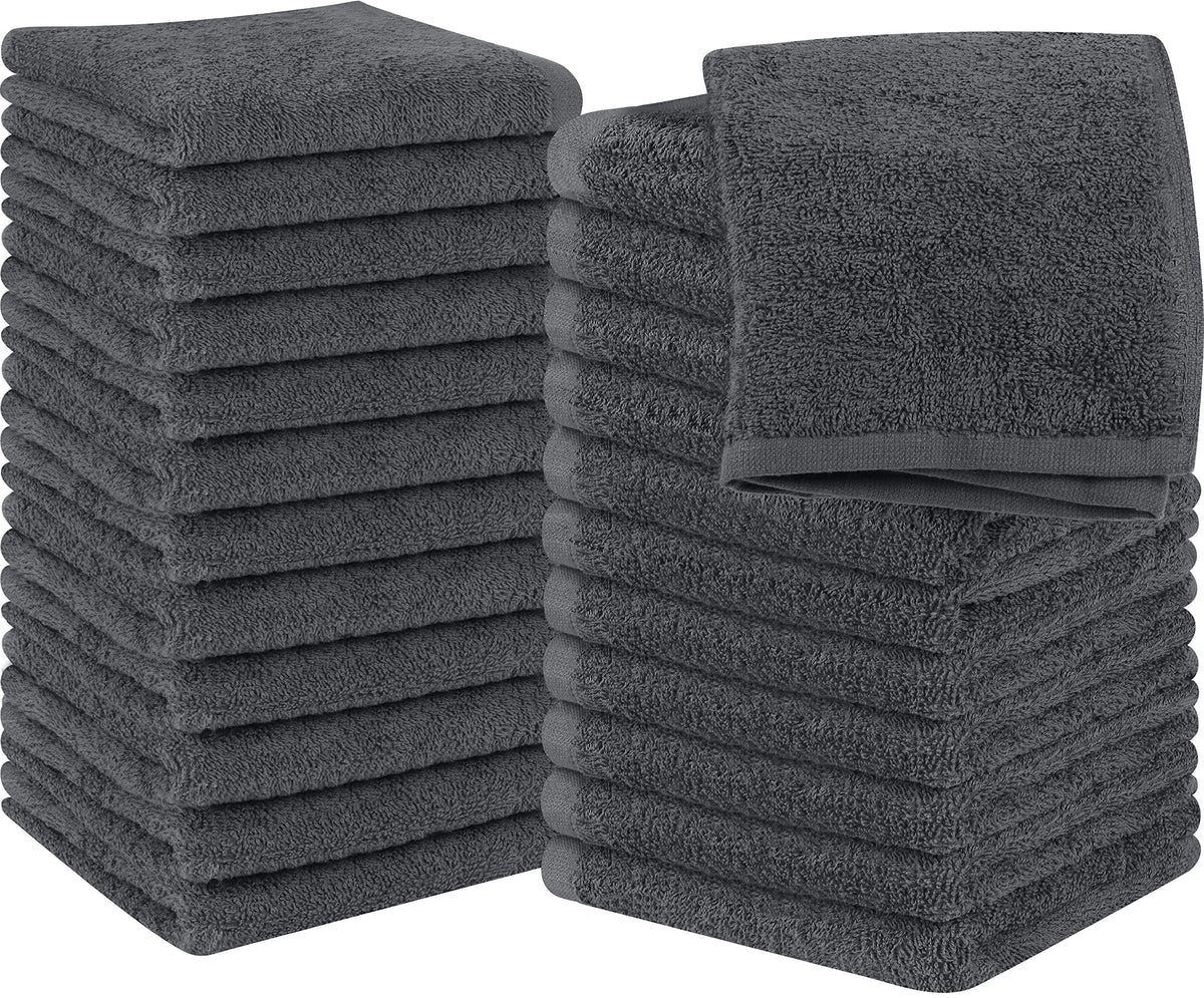 Utopia Towels 24-pack washcloths in grey for everyday skincare and cleaning.