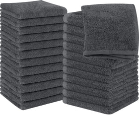 Utopia Towels 24-pack washcloths in grey for everyday skincare and cleaning.