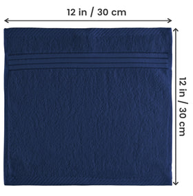 Utopia Towels navy washcloth closeup emphasizes dense 500 GSM weave for durability.