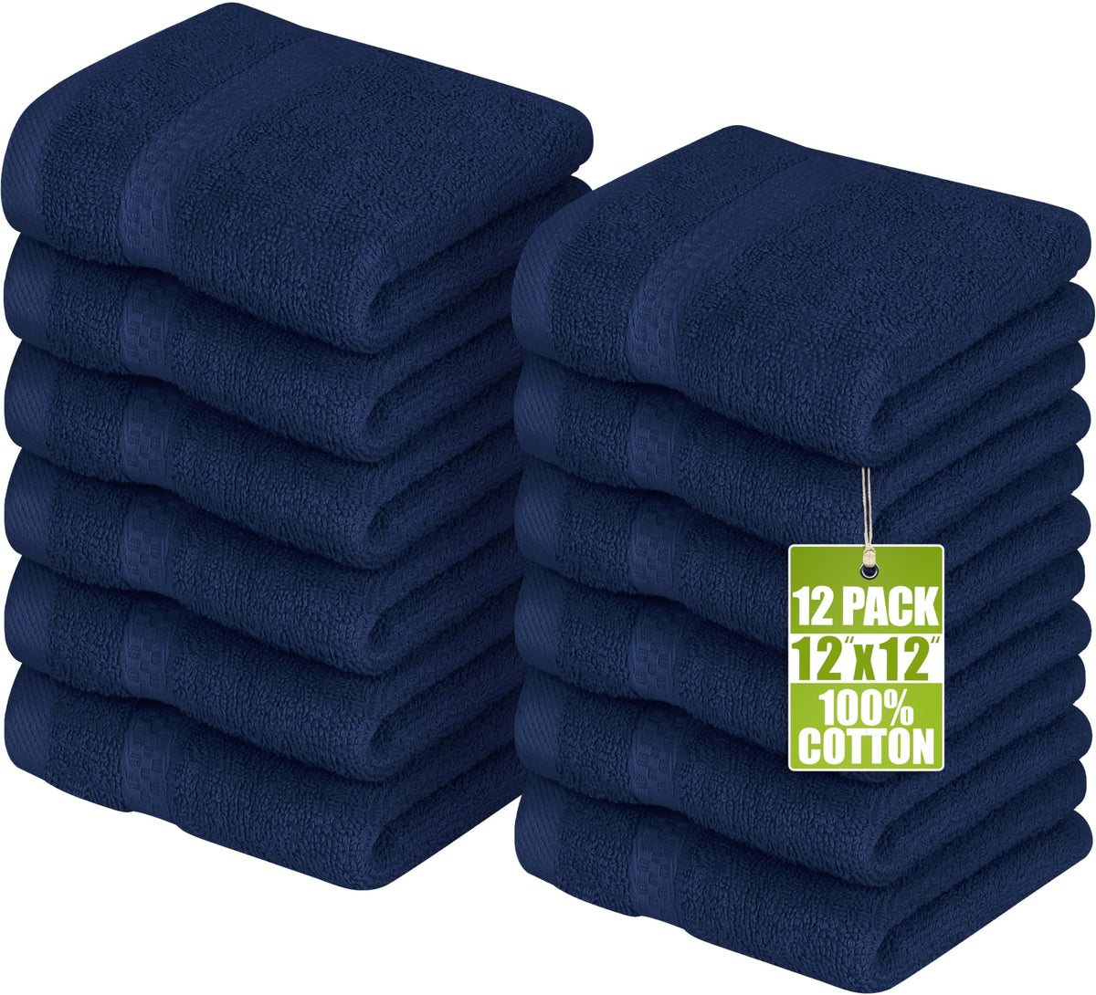 Utopia Towels navy washcloth set, 12x12 inches, soft and absorbent for daily cleansing