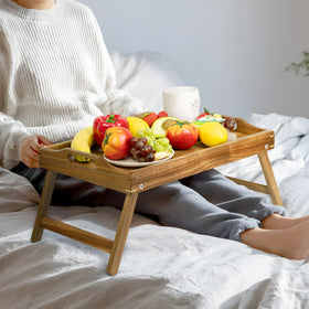 Utoplike Acacia Bed Tray foldable legs, easy storage under furniture