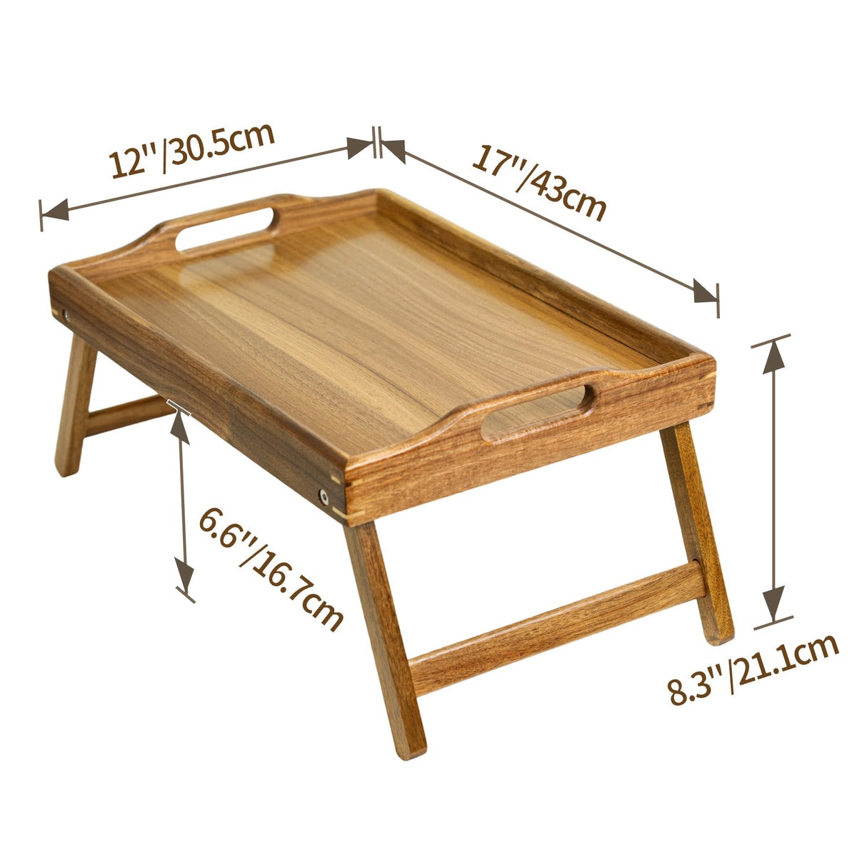 Utoplike Acacia Bed Tray high edge to keep items contained