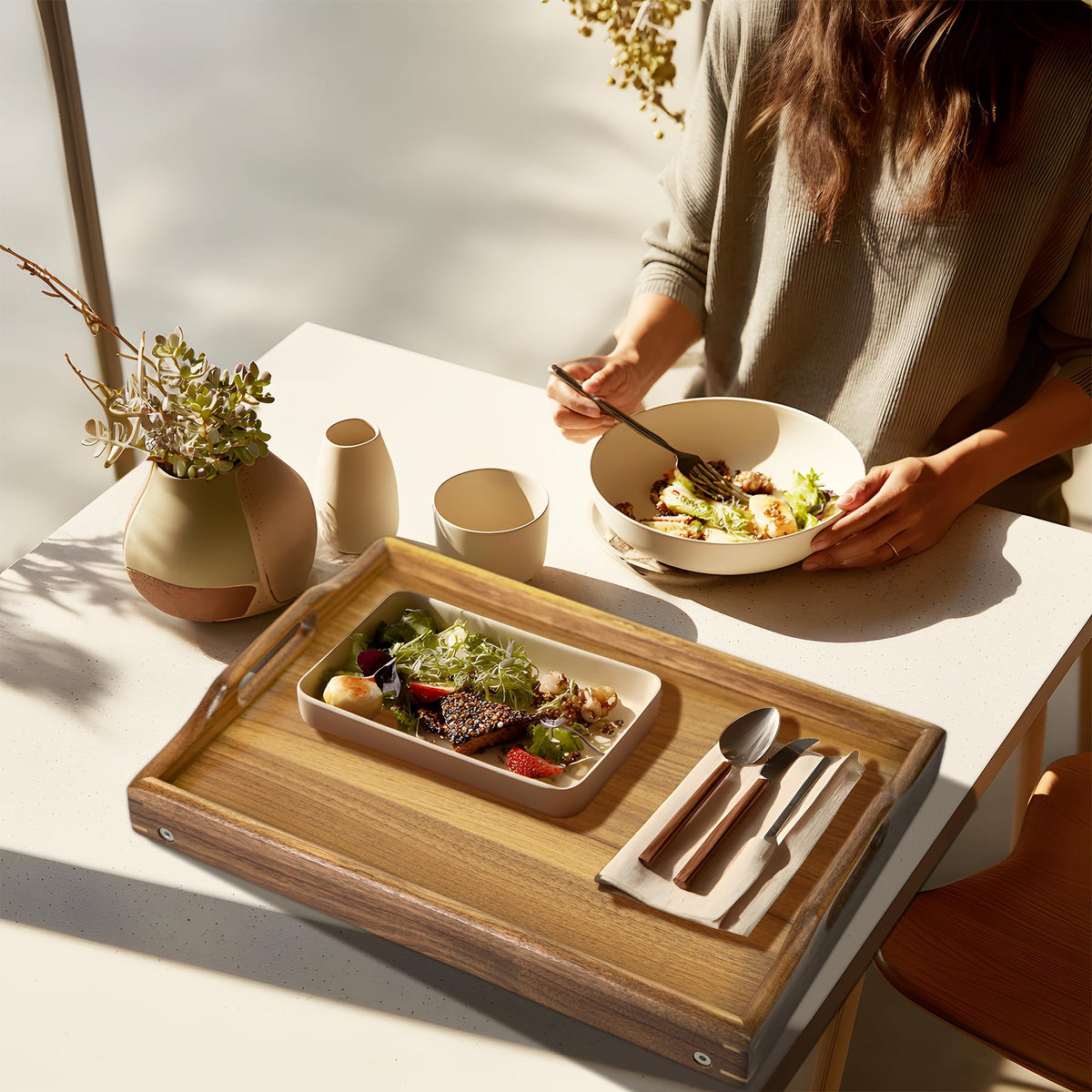 Utoplike Acacia Bed Tray spacious surface for meals and laptops