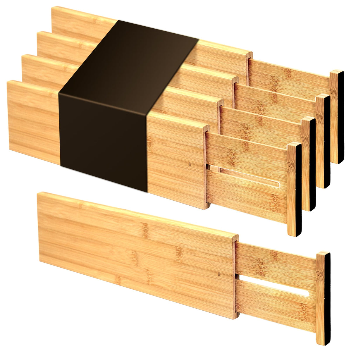 Utoplike bamboo drawer divider 4 inch high keeps utensils neatly separated.