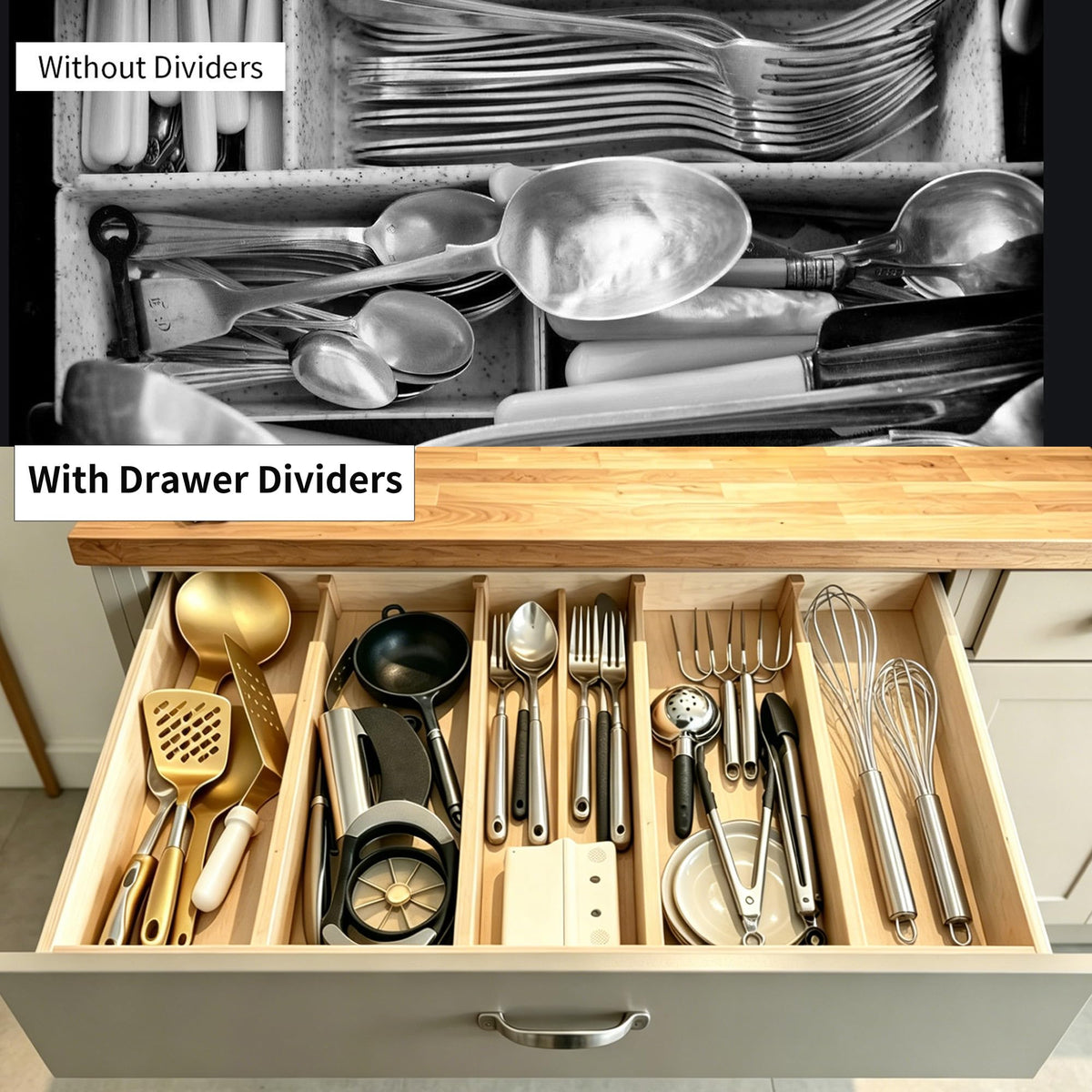 Utoplike bamboo divider in bathroom drawer keeps grooming items tidy.